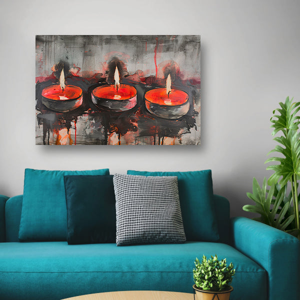Abstract schilderij van brandende kaarsen canvas