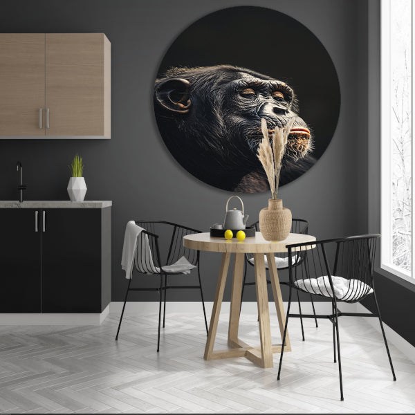 Indringende blik van een wijze chimpansee aluminium muurcirkel
