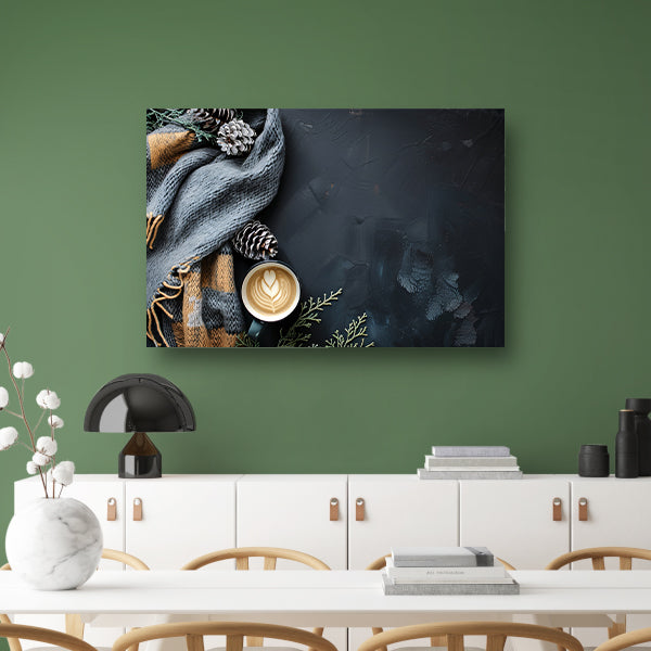 Warme koffie met dennenappels en sjaal poster