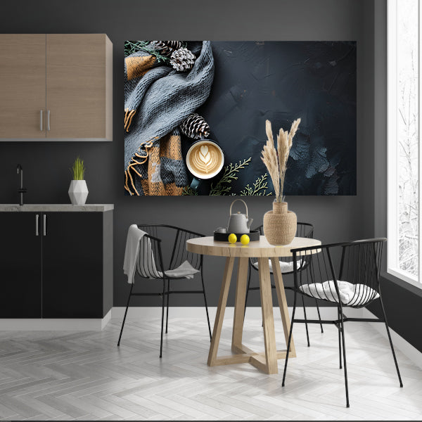 Warme koffie met dennenappels en sjaal poster