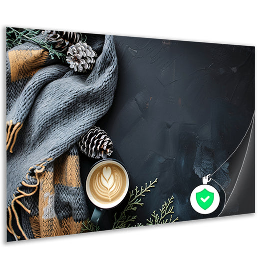 Warme koffie met dennenappels en sjaal poster