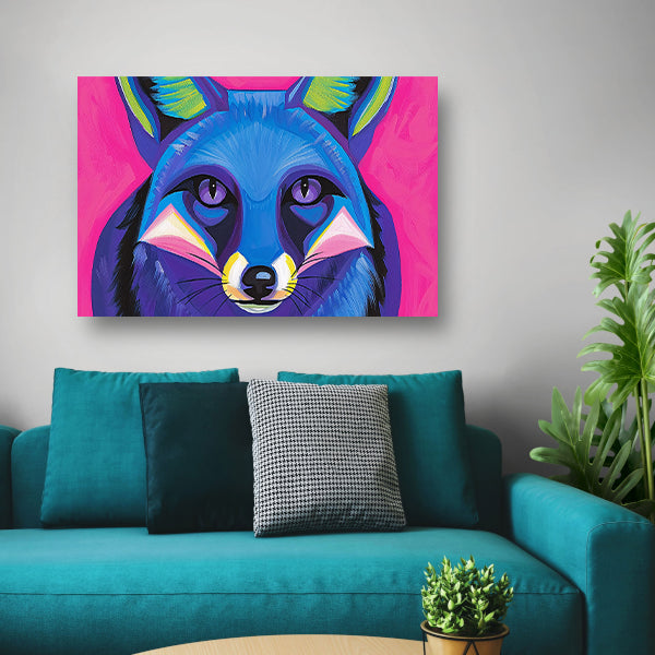 Kleurrijk abstract schilderij van een vos canvas met baklijst