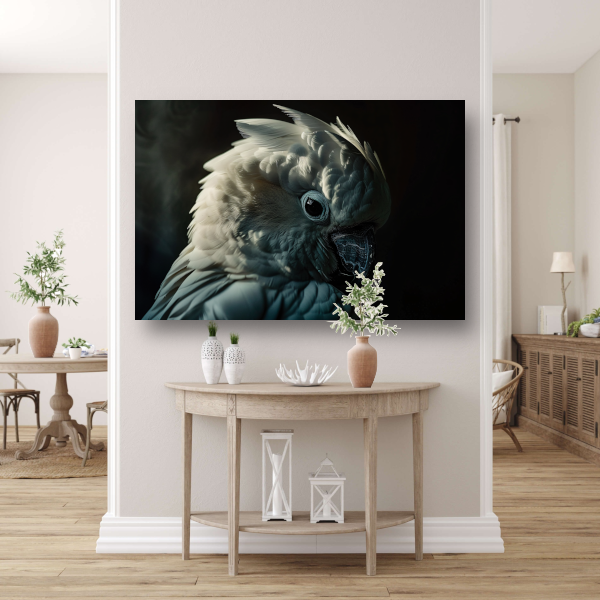 Close-up van een Witte Kaketoe canvas met baklijst