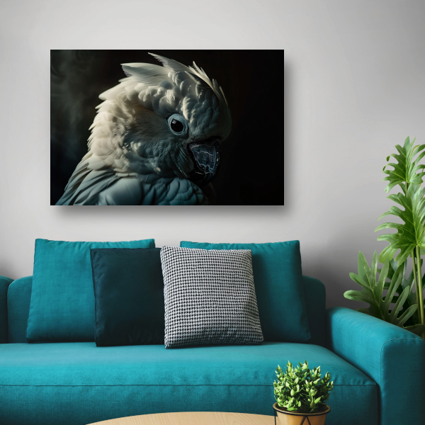 Close-up van een Witte Kaketoe canvas met baklijst