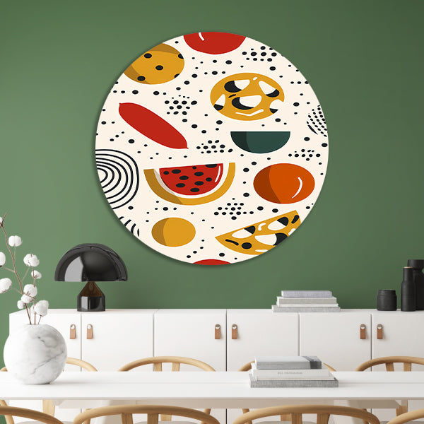 Kleurrijk Popart Fruitontwerp aluminium muurcirkel
