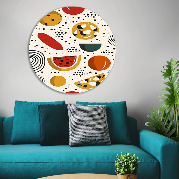 Kleurrijk Popart Fruitontwerp aluminium muurcirkel