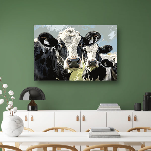 Realistische close-up van nieuwsgierige koeien canvas