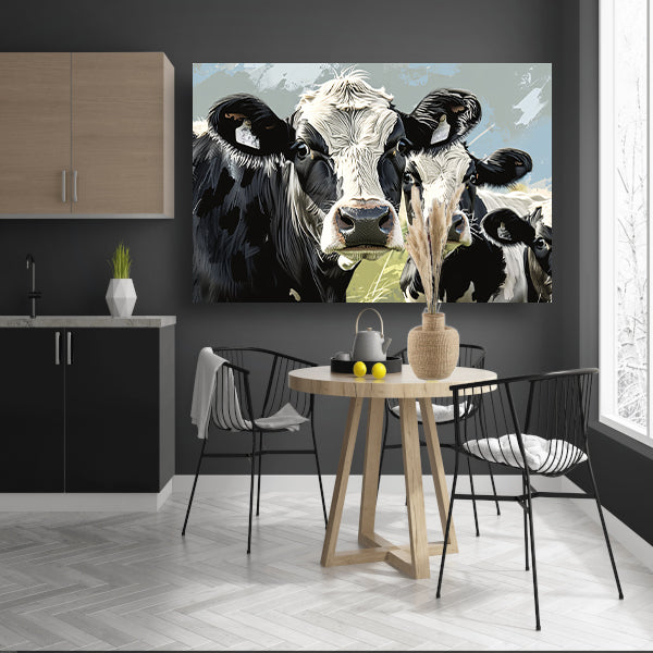 Realistische close-up van nieuwsgierige koeien canvas