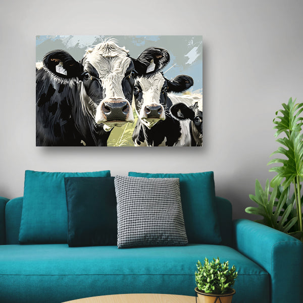 Realistische close-up van nieuwsgierige koeien canvas