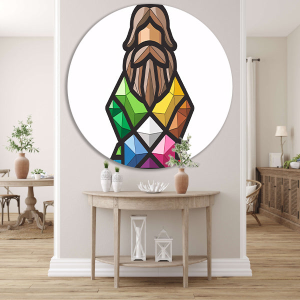 Geometrisch abstract portret met kleurrijke diamanten forex muurcirkel
