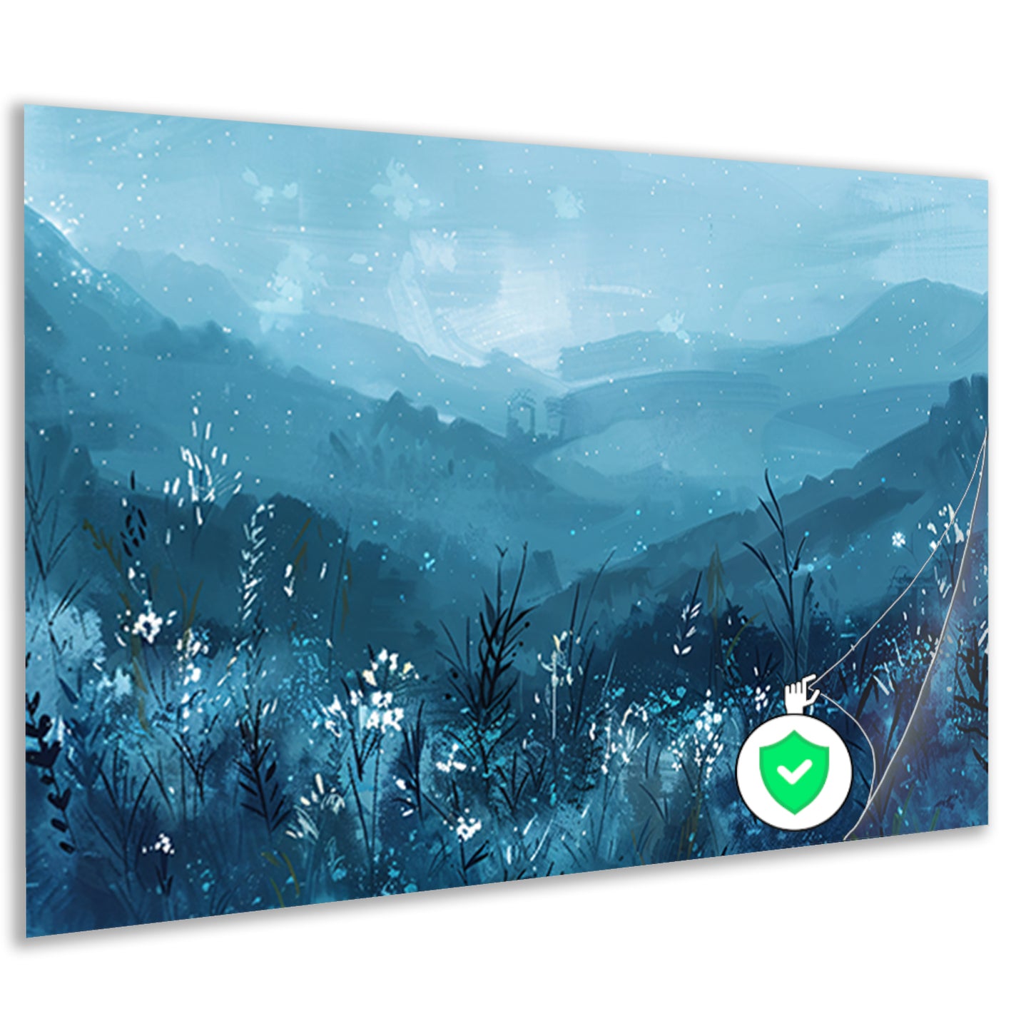 Serene bloemen en bergen in blauw poster