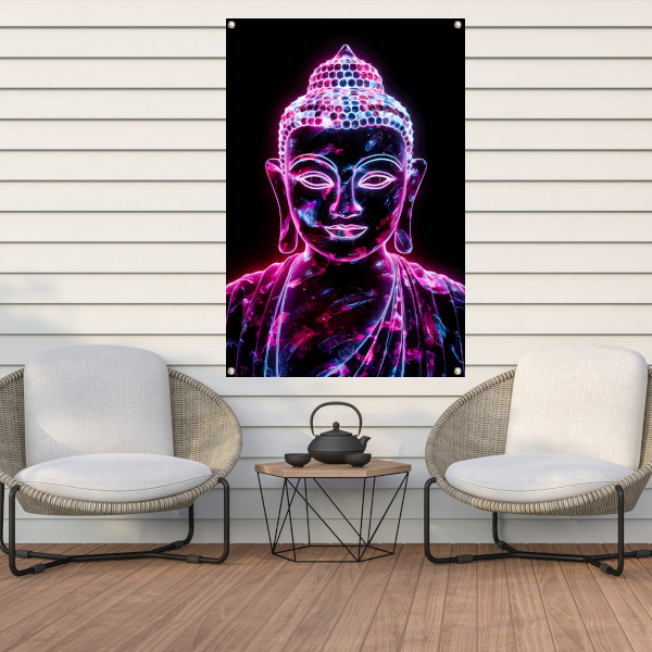 Neon Boeddha met levendige kleuren tuinposter