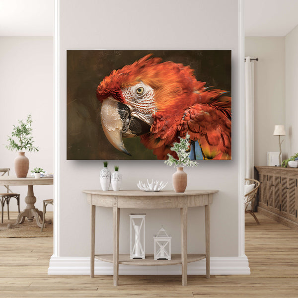 Realistisch schilderij van kleurrijke papegaai poster