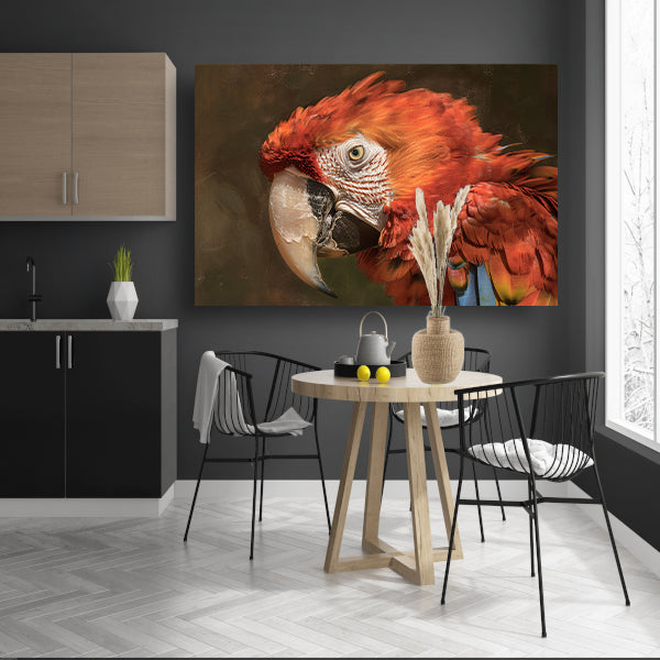 Realistisch schilderij van kleurrijke papegaai poster
