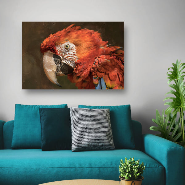 Realistisch schilderij van kleurrijke papegaai poster