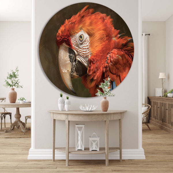 Realistisch schilderij van kleurrijke papegaai aluminium muurcirkel