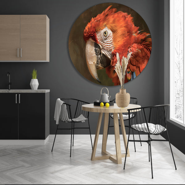 Realistisch schilderij van kleurrijke papegaai aluminium muurcirkel