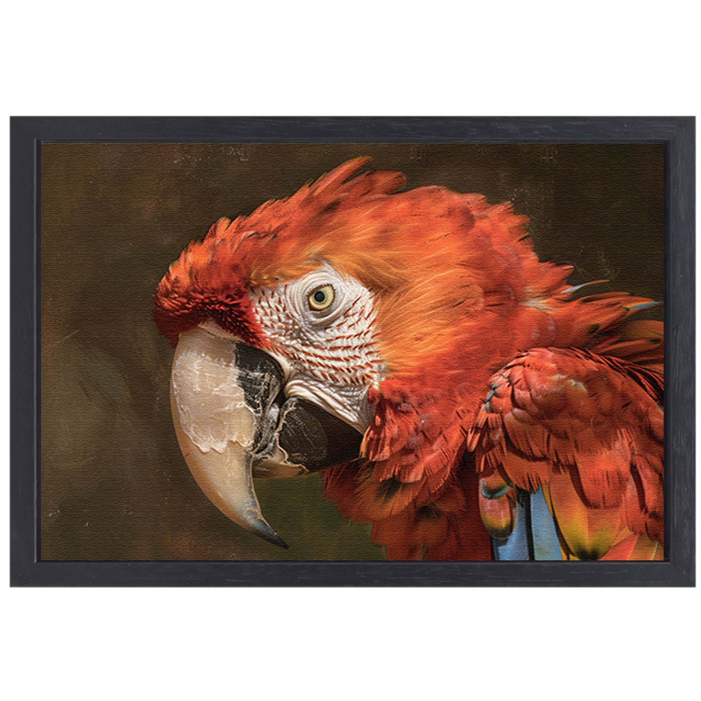 Realistisch schilderij van kleurrijke papegaai canvas met baklijst