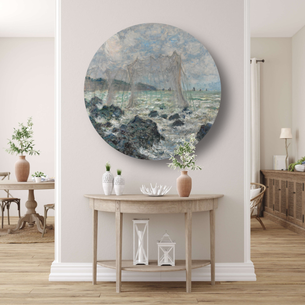 Visnetten in Pourville - Claude Monet aluminium muurcirkel