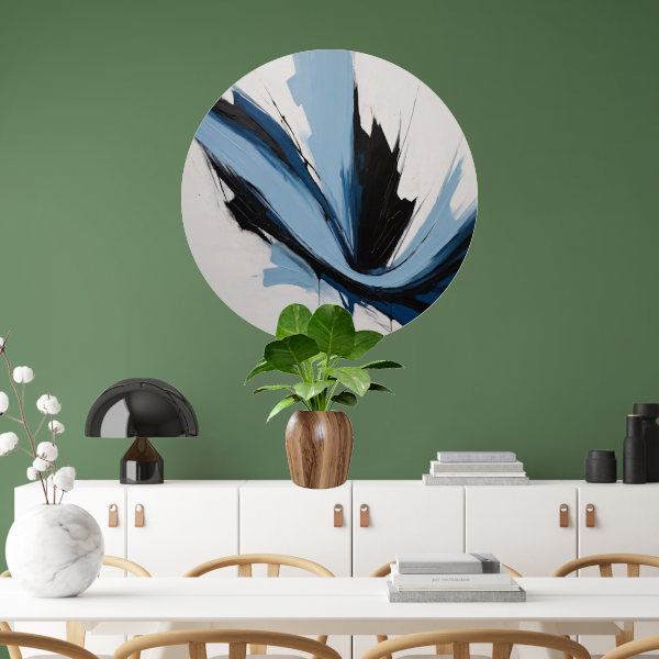 Dynamische Abstractie in Zwart, Wit en Blauw forex muurcirkel