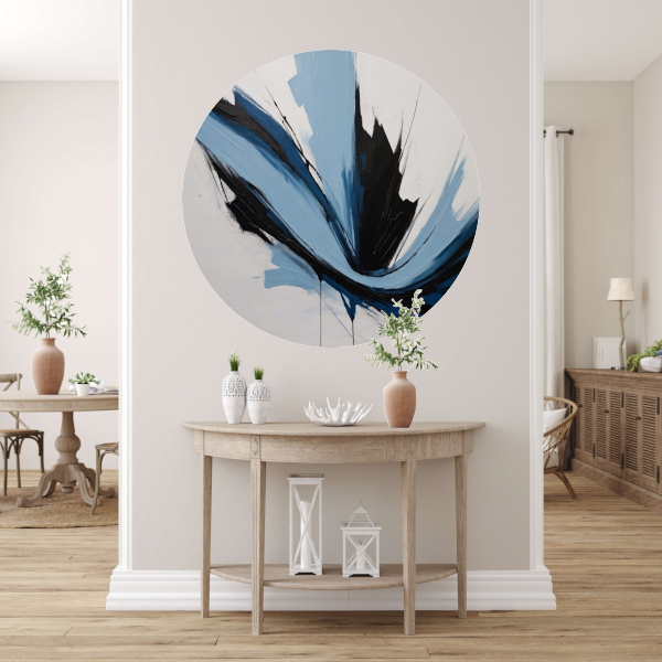 Dynamische Abstractie in Zwart, Wit en Blauw forex muurcirkel