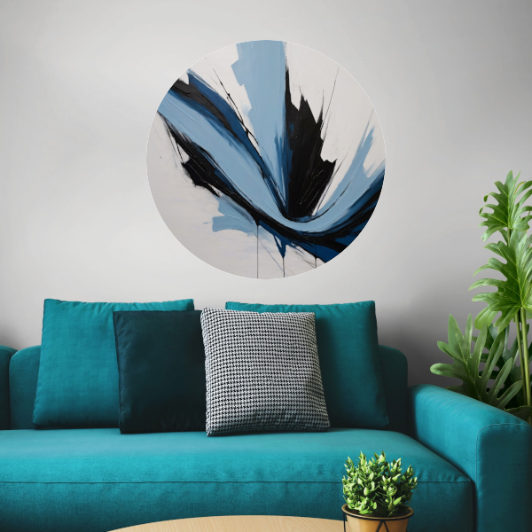 Dynamische Abstractie in Zwart, Wit en Blauw forex muurcirkel