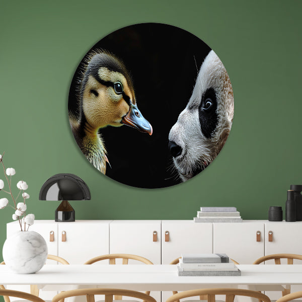 Panda en Eend Tête-à-Tête aluminium muurcirkel