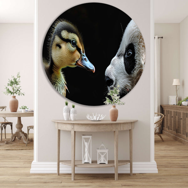 Panda en Eend Tête-à-Tête aluminium muurcirkel