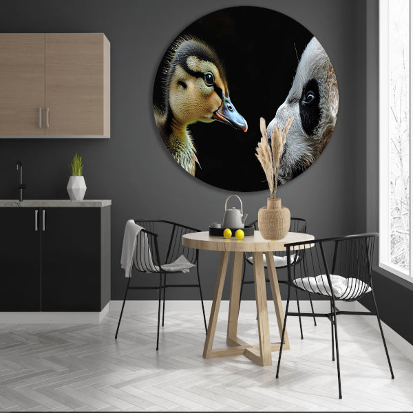 Panda en Eend Tête-à-Tête aluminium muurcirkel