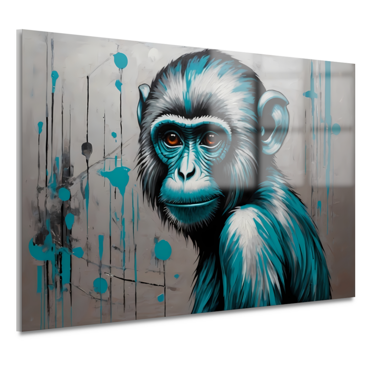 Abstracte Aap met Turquoise en Zilver Verf acrylglas