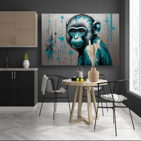 Abstracte Aap met Turquoise en Zilver Verf canvas