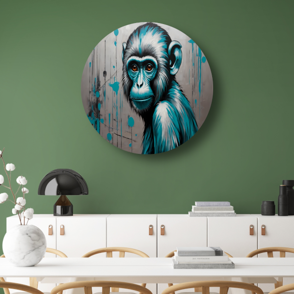 Abstracte Aap met Turquoise en Zilver Verf forex muurcirkel