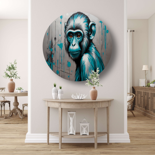 Abstracte Aap met Turquoise en Zilver Verf forex muurcirkel