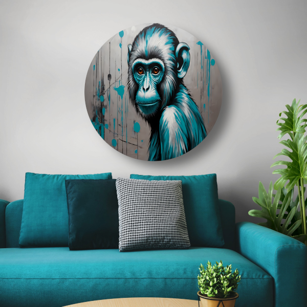 Abstracte Aap met Turquoise en Zilver Verf forex muurcirkel