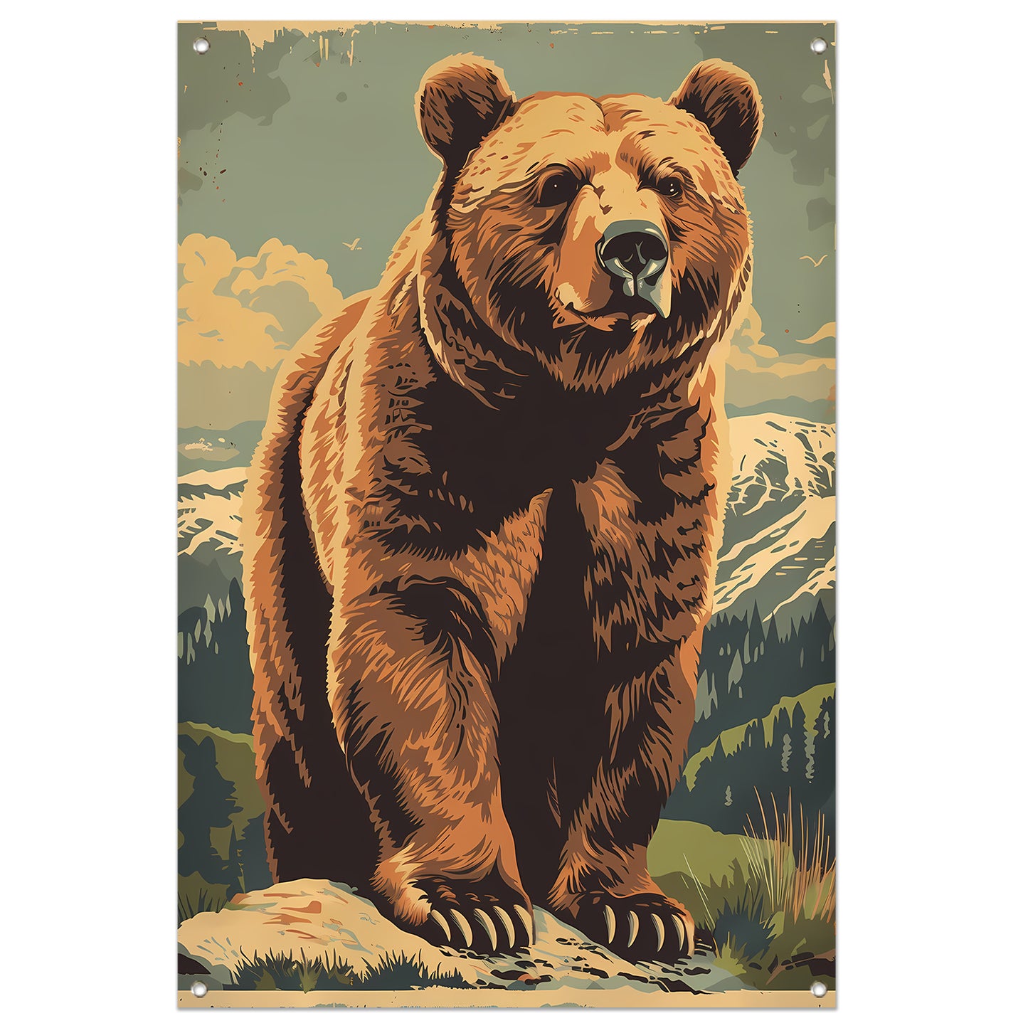 Vintage poster van een beer in een berglandschap tuinposter