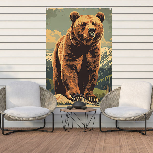 Vintage poster van een beer in een berglandschap tuinposter