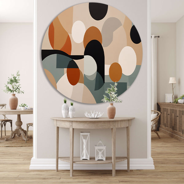 Abstract Japandi schilderij met cirkels en lijnen forex muurcirkel