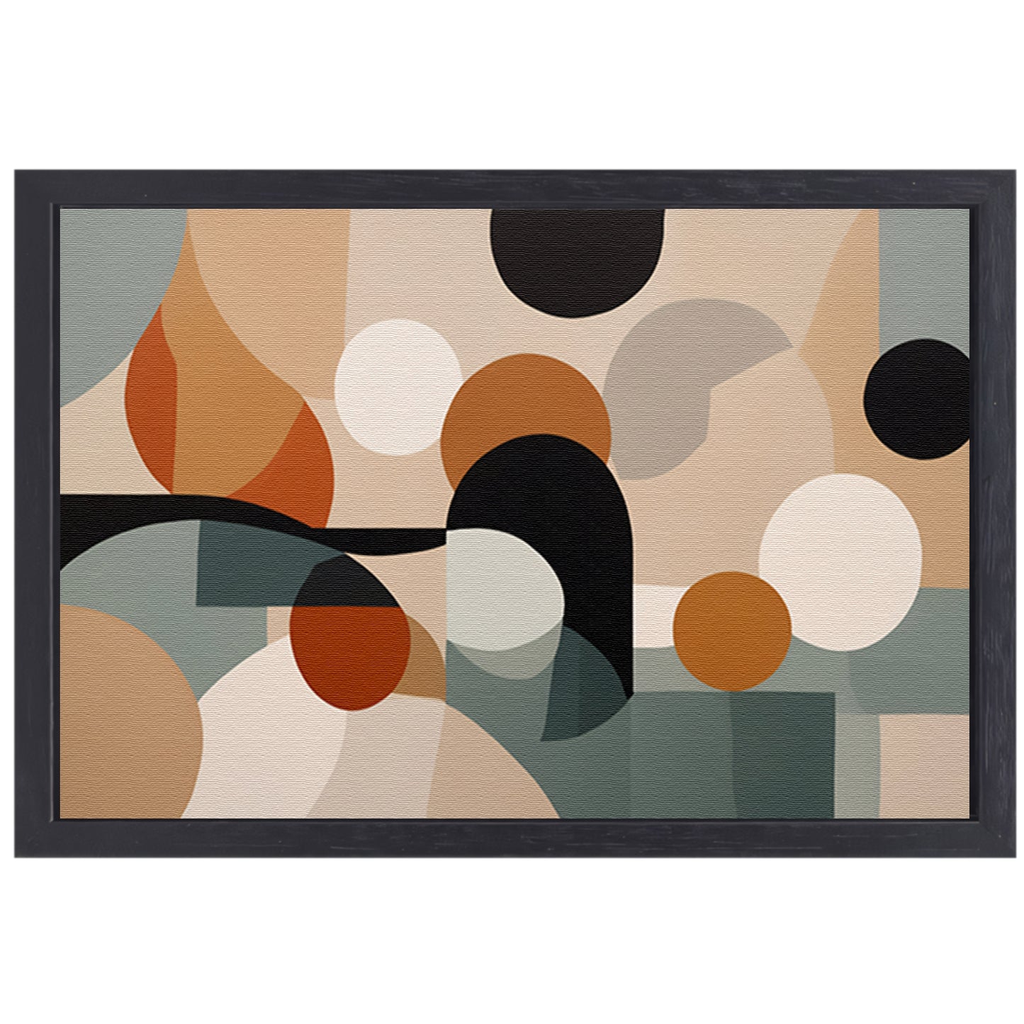 Abstract Japandi schilderij met cirkels en lijnen canvas met baklijst