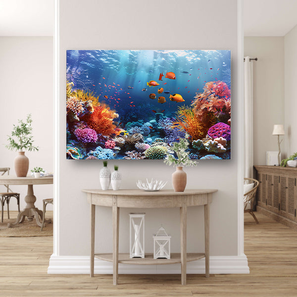 Levendig koraalrif vol kleurrijke vissen canvas