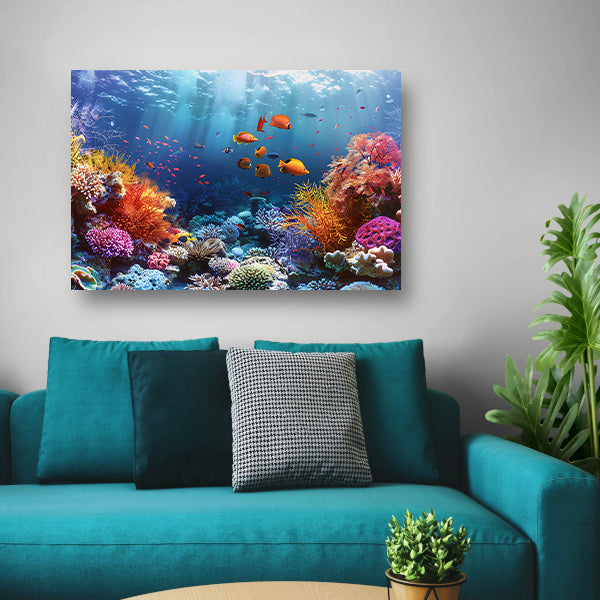 Levendig koraalrif vol kleurrijke vissen canvas