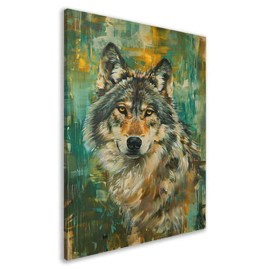 Elegante olieverfschilderij van een wolf op abstracte achtergrond canvas
