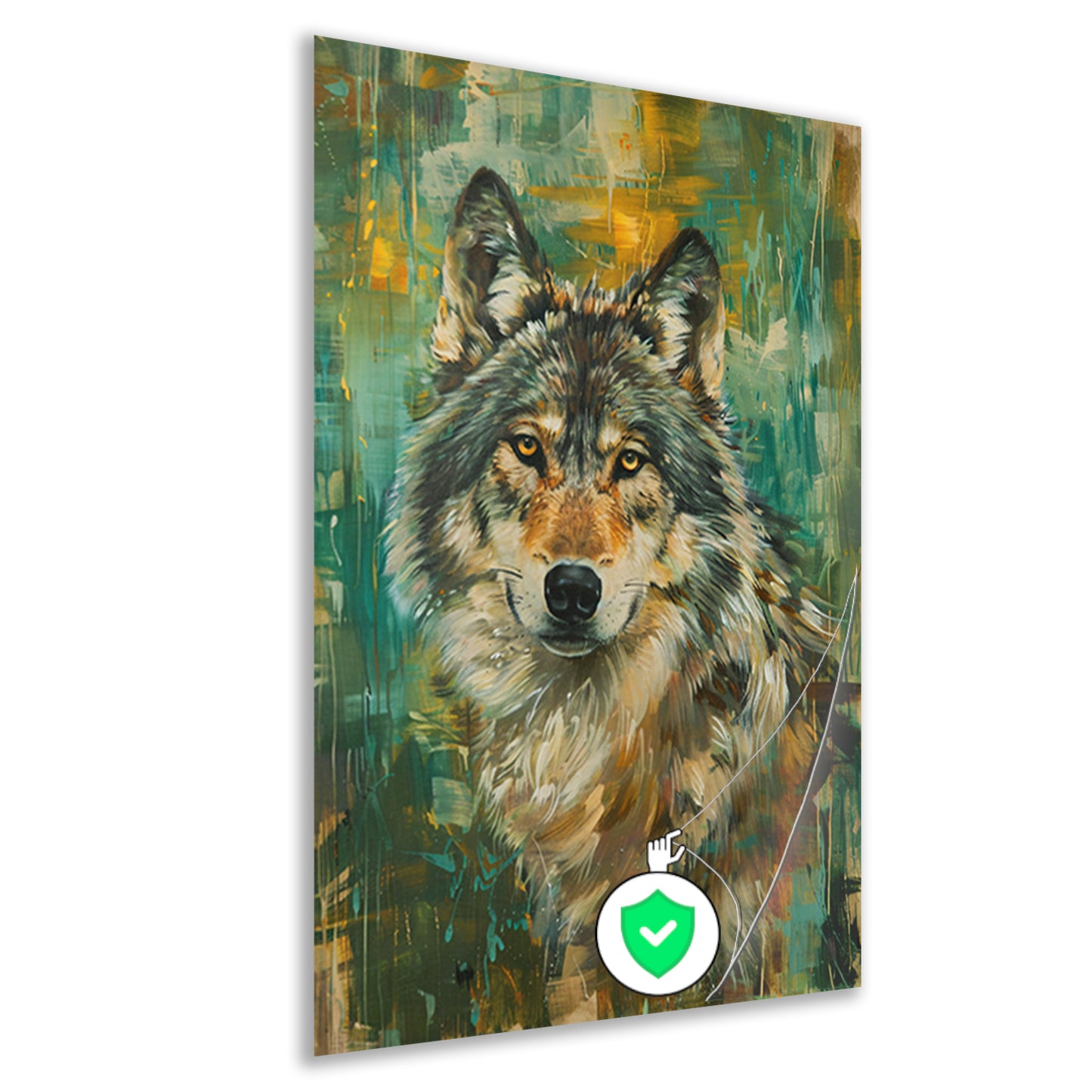 Elegante olieverfschilderij van een wolf op abstracte achtergrond poster
