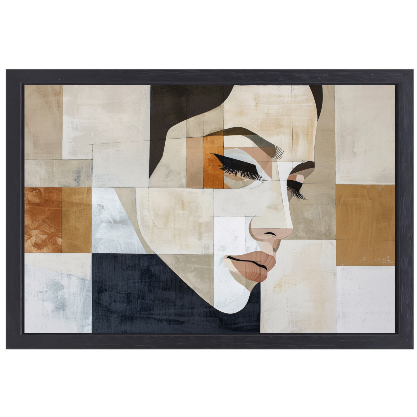 Geometrisch Abstract Portret in Monochrome Tinten canvas met baklijst