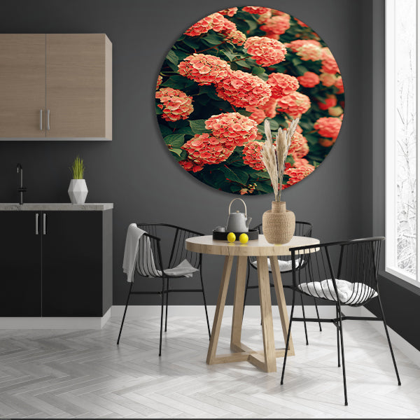 Bloeiende Roze Hortensia in Volle Glorie aluminium muurcirkel