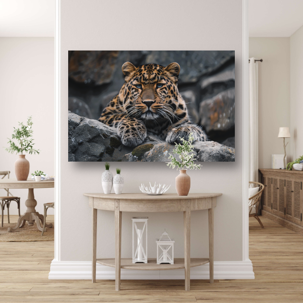 De waakzame blik van een luipaard canvas