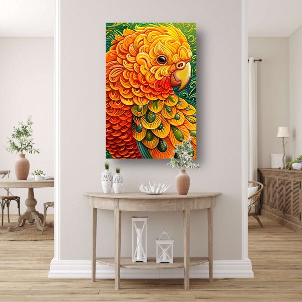 Kleurrijke abstracte papegaai kunstwerk canvas met baklijst