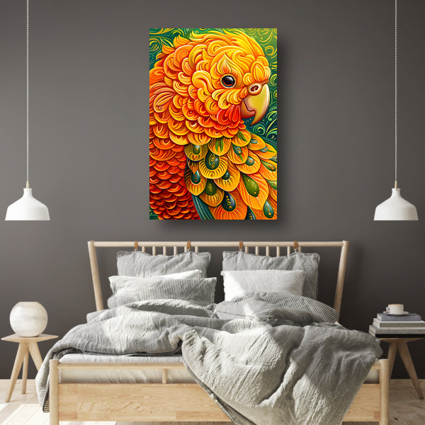 Kleurrijke abstracte papegaai kunstwerk canvas met baklijst