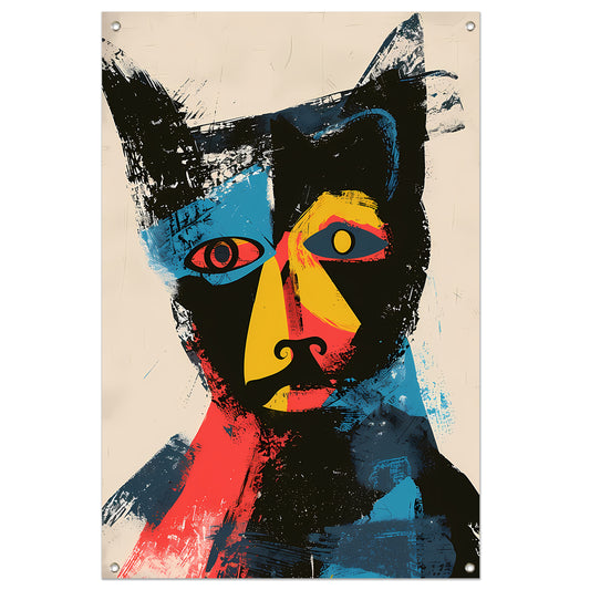 Abstract Kleurrijk Kat Portret  tuinposter