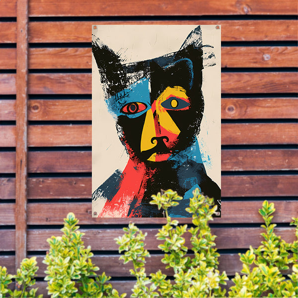 Abstract Kleurrijk Kat Portret tuinposter