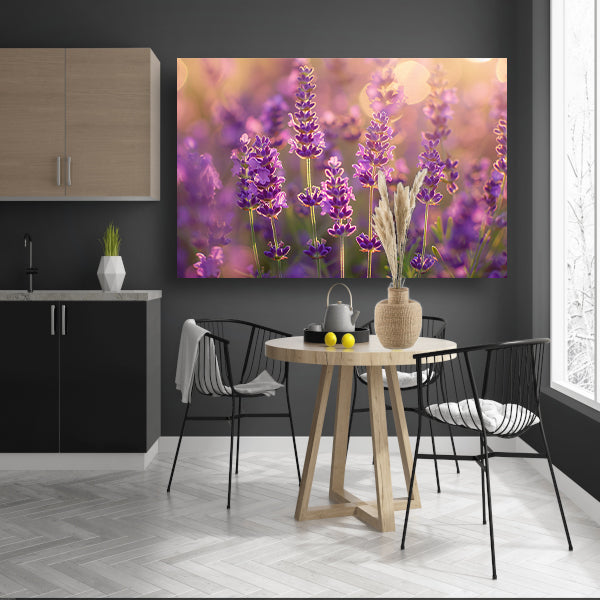 Betoverende zonsondergang over een lavendelveld canvas
